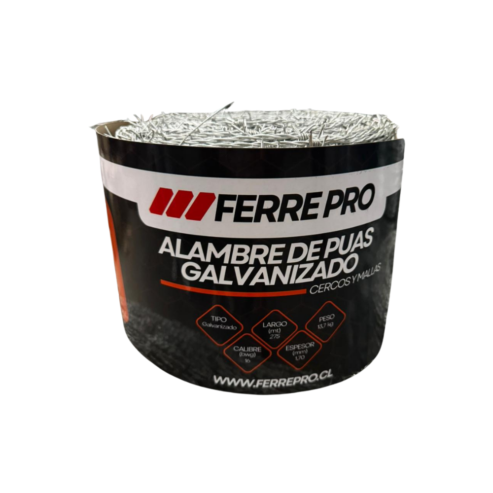 Alambre Púas Galvanizado Calibre BWG 16 (1,70mm) 275m largo