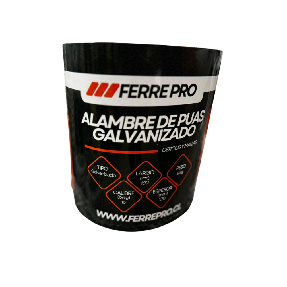 Alambre Púas Galvanizado Calibre BWG 16, (1,70mm) 100m largo